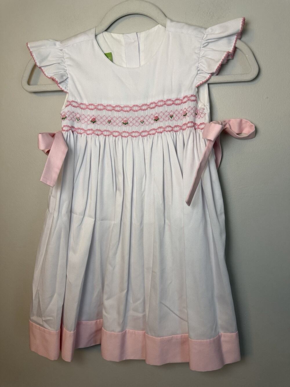 Classic Whimsy Smocked White Bow Tie Sides Littl Le Girls Sz 5 EUC